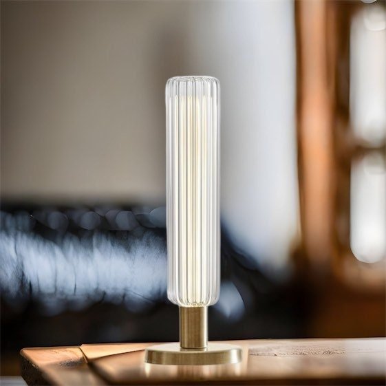 Modern Ribbed Glass Table Lamp – Minimalist Home Décor | Les Trois Pyramides