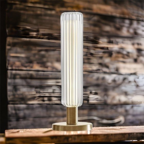 Modern Ribbed Glass Table Lamp – Minimalist Home Décor | Les Trois Pyramides