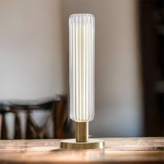 Modern Ribbed Glass Table Lamp – Minimalist Home Décor | Les Trois Pyramides