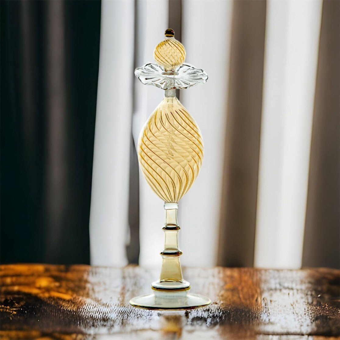 Perfume Bottle - Gold Hand Painted - Hand Blown Glass - Essential Oil Bottle - Gold Painted Bottle - Antique Glassware - Gift for Her - Les Trois Pyramides