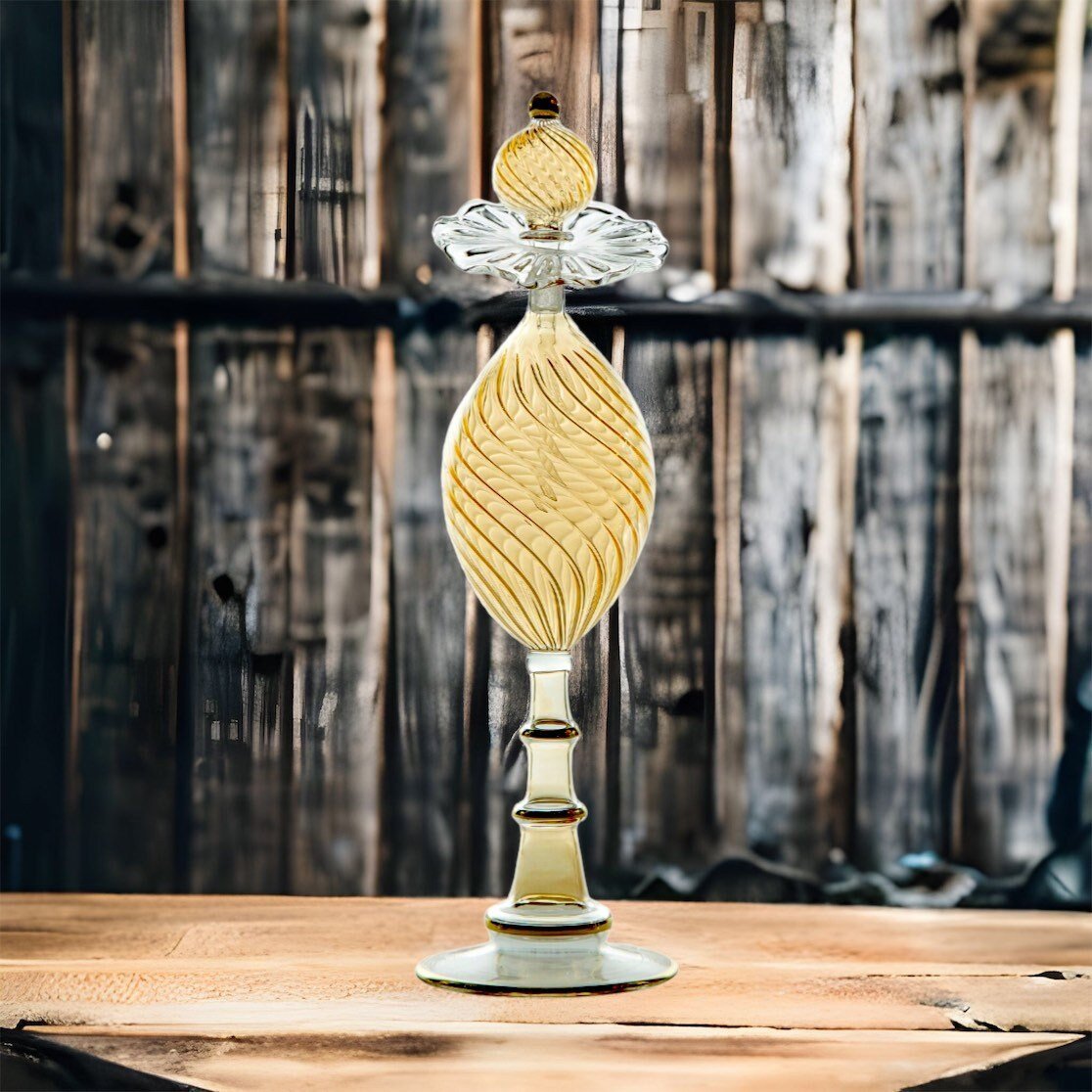 Perfume Bottle - Gold Hand Painted - Hand Blown Glass - Essential Oil Bottle - Gold Painted Bottle - Antique Glassware - Gift for Her - Les Trois Pyramides