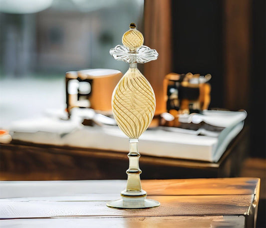 Perfume Bottle - Gold Hand Painted - Hand Blown Glass - Essential Oil Bottle - Gold Painted Bottle - Antique Glassware - Gift for Her - Les Trois Pyramides
