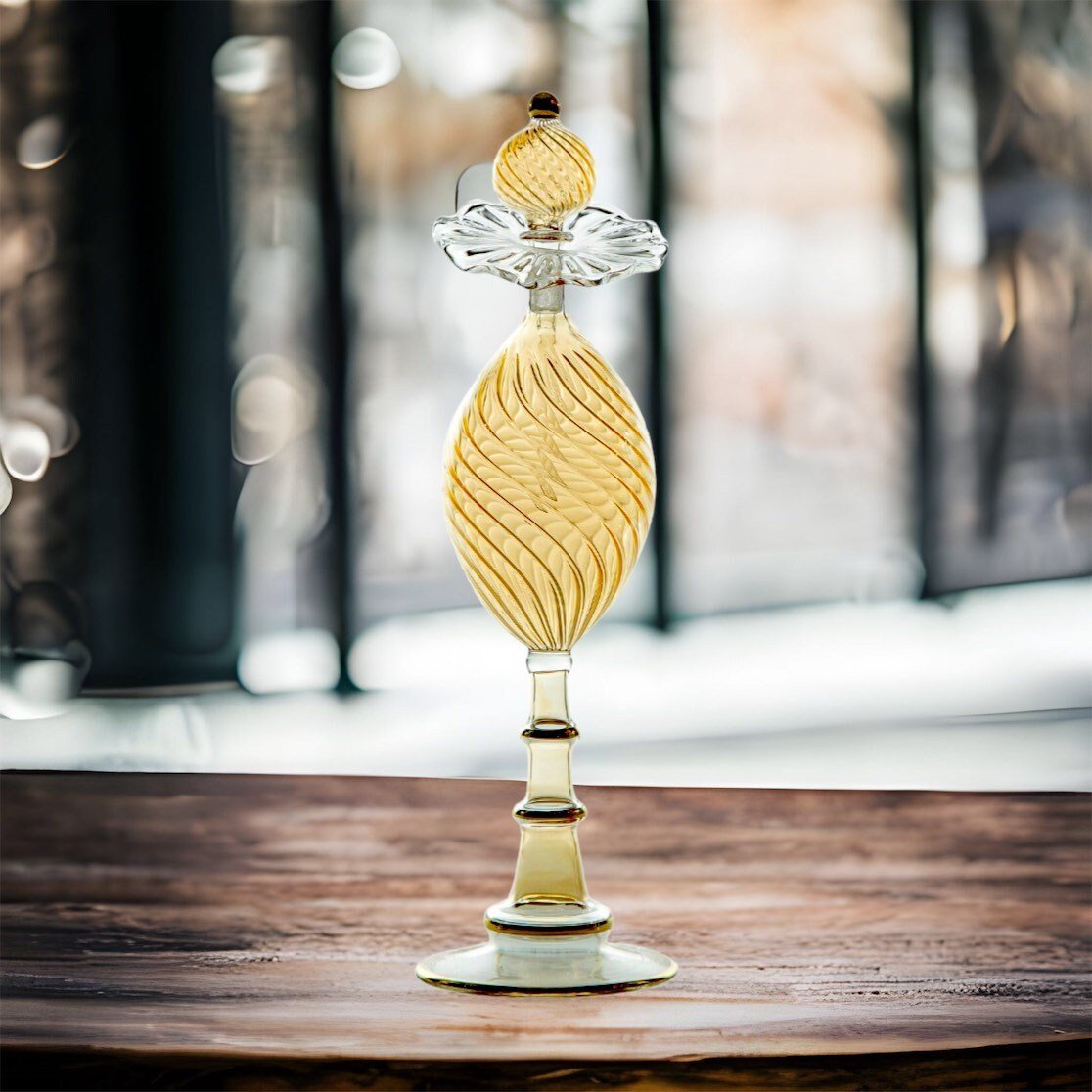 Perfume Bottle - Gold Hand Painted - Hand Blown Glass - Essential Oil Bottle - Gold Painted Bottle - Antique Glassware - Gift for Her - Les Trois Pyramides