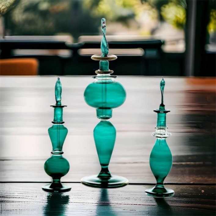 Perfume Bottle - Hand Painted - Colored Glassware - Antique Glassware - Empty Perfume Bottle - Hand Blown Glass - Custom Perfume Bottle - Les Trois Pyramides