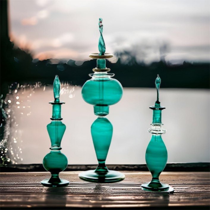 Perfume Bottle - Hand Painted - Colored Glassware - Antique Glassware - Empty Perfume Bottle - Hand Blown Glass - Custom Perfume Bottle - Les Trois Pyramides