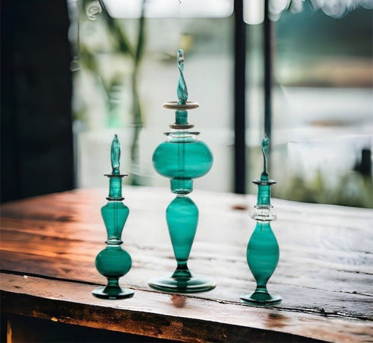 Perfume Bottle - Hand Painted - Colored Glassware - Antique Glassware - Empty Perfume Bottle - Hand Blown Glass - Custom Perfume Bottle - Les Trois Pyramides