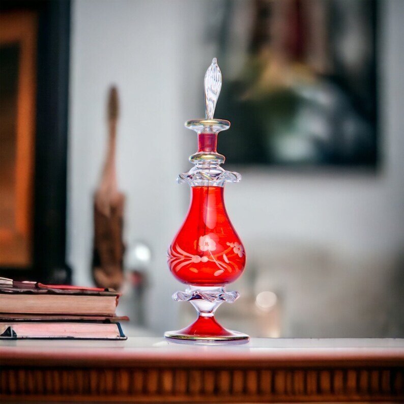 Perfume Oil Glass Bottles - Egyptian Essential Oil Holder Bottles - Hand Painted Blown Glass Bottles - Vintage Perfume Bottles - Cute Gifts | Les Trois Pyramides