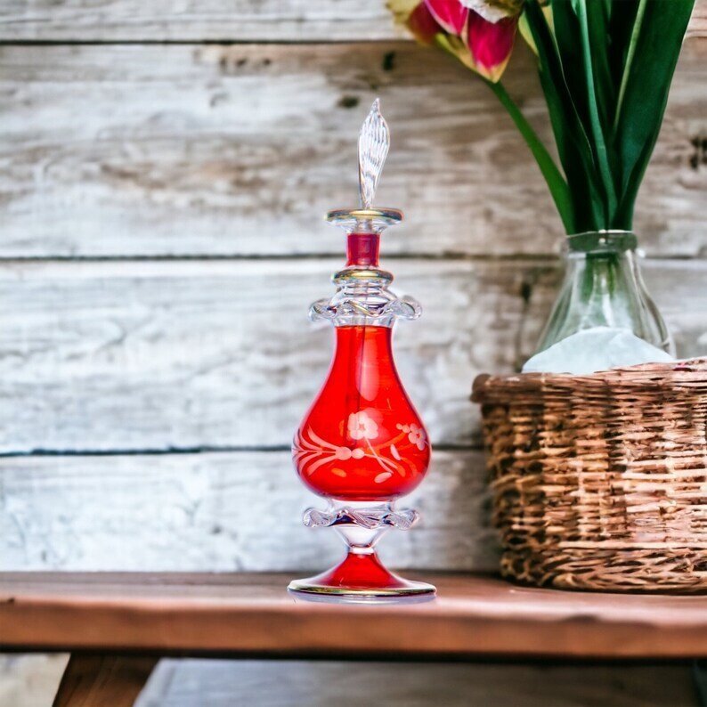 Perfume Oil Glass Bottles - Egyptian Essential Oil Holder Bottles - Hand Painted Blown Glass Bottles - Vintage Perfume Bottles - Cute Gifts | Les Trois Pyramides