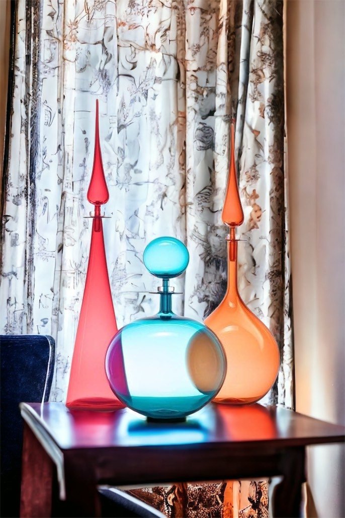 Personalized Set of Three Classic Decanter Bottles with Stopper - Handmade Blown Glass Bottle - Made with Love - Handmade Gift - Decanters | Les Trois Pyramides