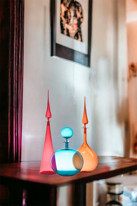 Personalized Set of Three Classic Decanter Bottles with Stopper - Handmade Blown Glass Bottle - Made with Love - Handmade Gift - Decanters | Les Trois Pyramides