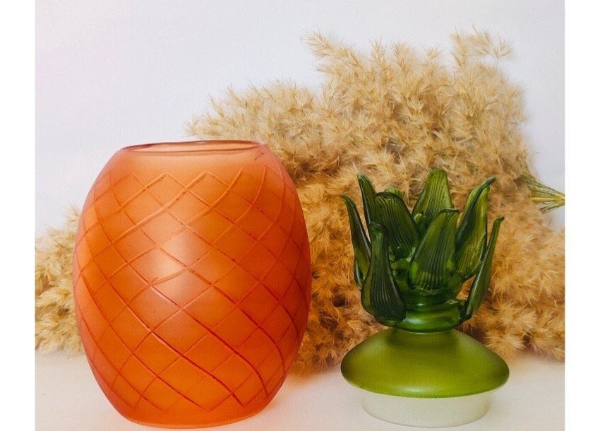 Pineapple Shaped Art Deco Vase , Hand Blown Glassware , Blown Glass Vases , Vintage Glass Vase , Colored Glass Vases , Vase for Flowers | Les Trois Pyramides