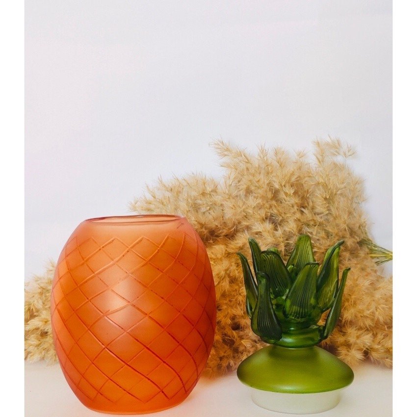 Pineapple Shaped Art Deco Vase , Hand Blown Glassware , Blown Glass Vases , Vintage Glass Vase , Colored Glass Vases , Vase for Flowers | Les Trois Pyramides