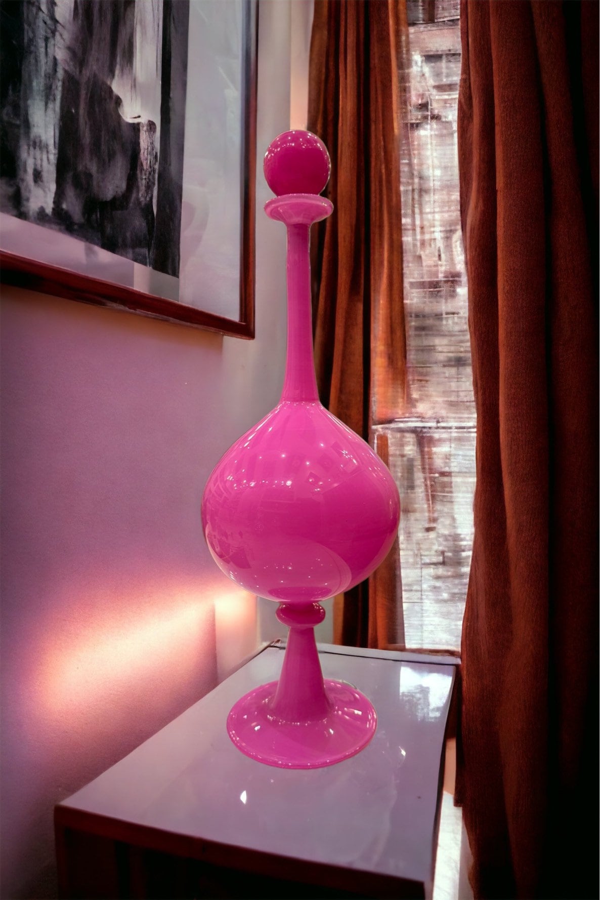 Pink Modern Decanter Bottle with Stopper - Handmade Blown Glass Bottle - Decanters - Decanter Gift - Blown Glass Decanter - Decor Gifts | Les Trois Pyramides