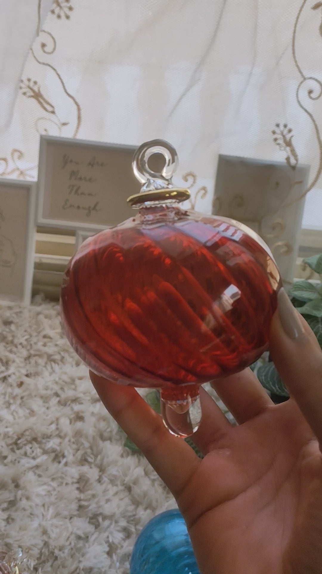 Large Red Ribbed Glass Decorative Balls for Christmas Tree Decorations - Les Trois Pyramides