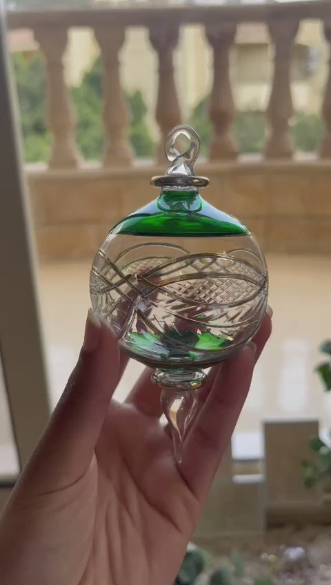 Green Engraved 14 K Gold Glass Christmas Ornament for Christmas Tree Decorations - Les Trois Pyramides
