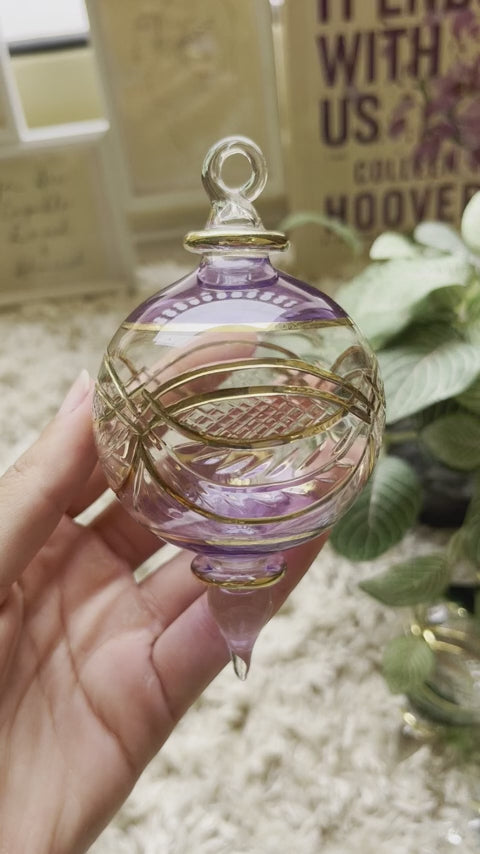Violet Engraved Blown Glass Christmas Ornament - Les Trois Pyramides