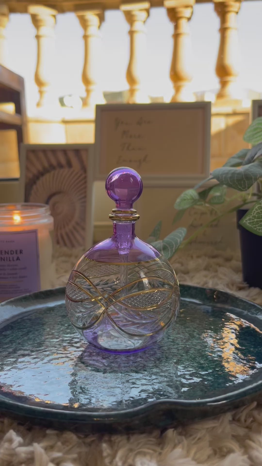 Violet Engraved Perfume Bottle with 14K Gold | Les Trois Pyramides