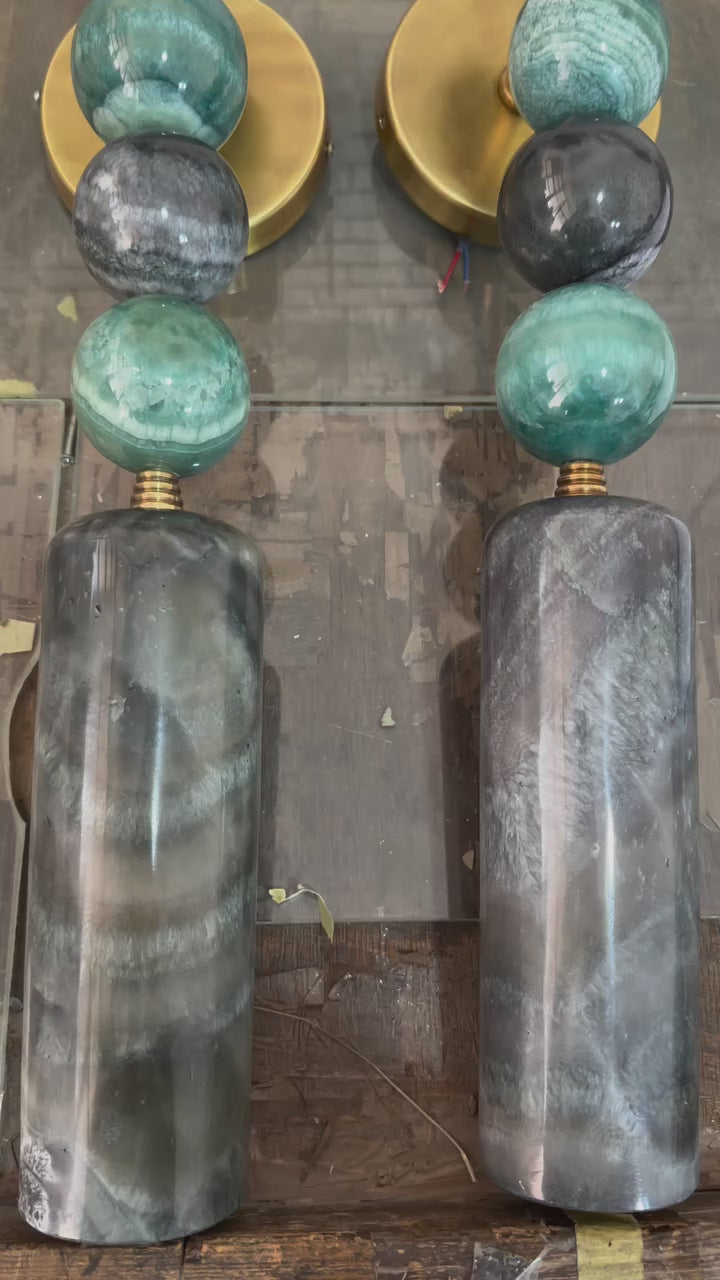 Large Handmade Brass finish sconce lighting with Marble Gemstones - Les Trois Pyramides