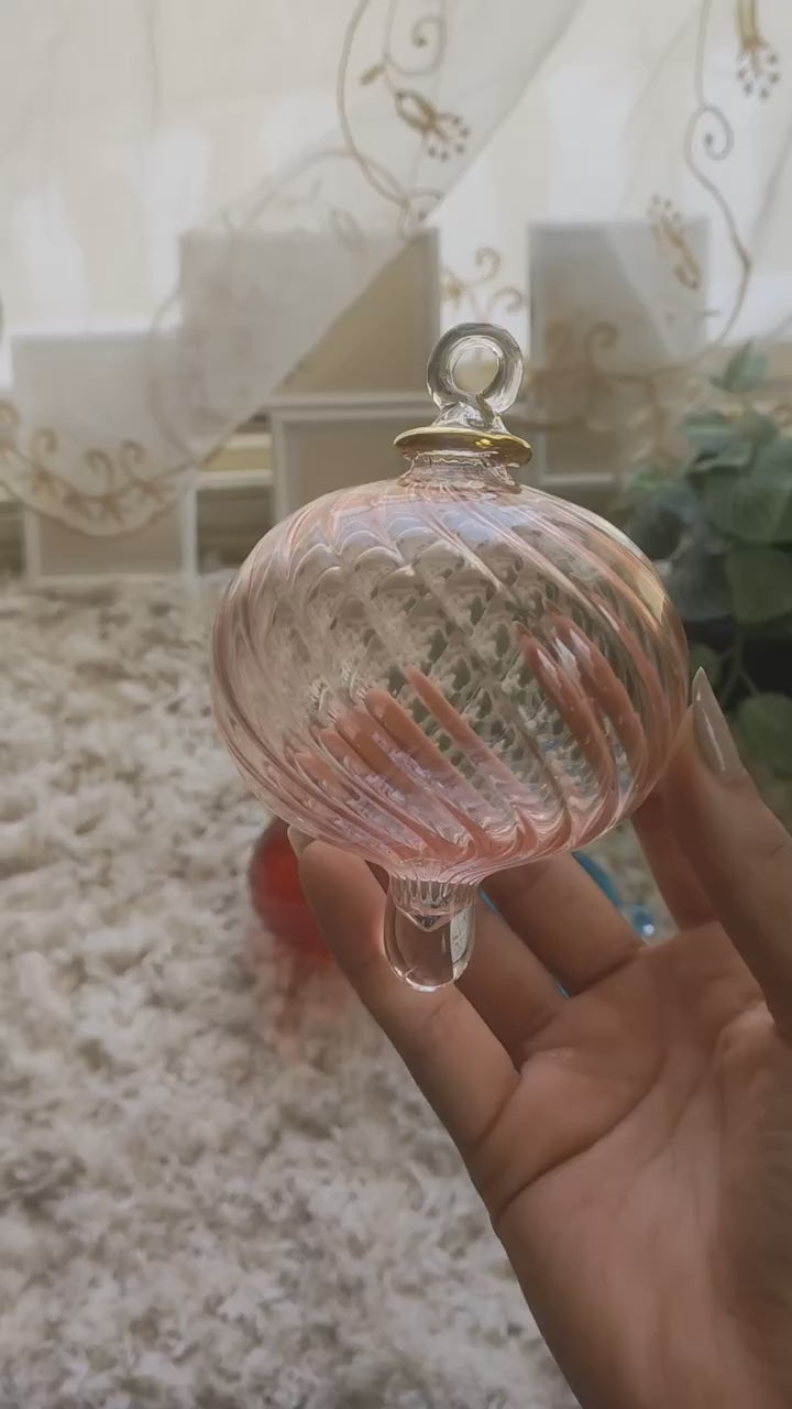 Pink Ribbed Ball Christmas Ornament - Les Trois Pyramides