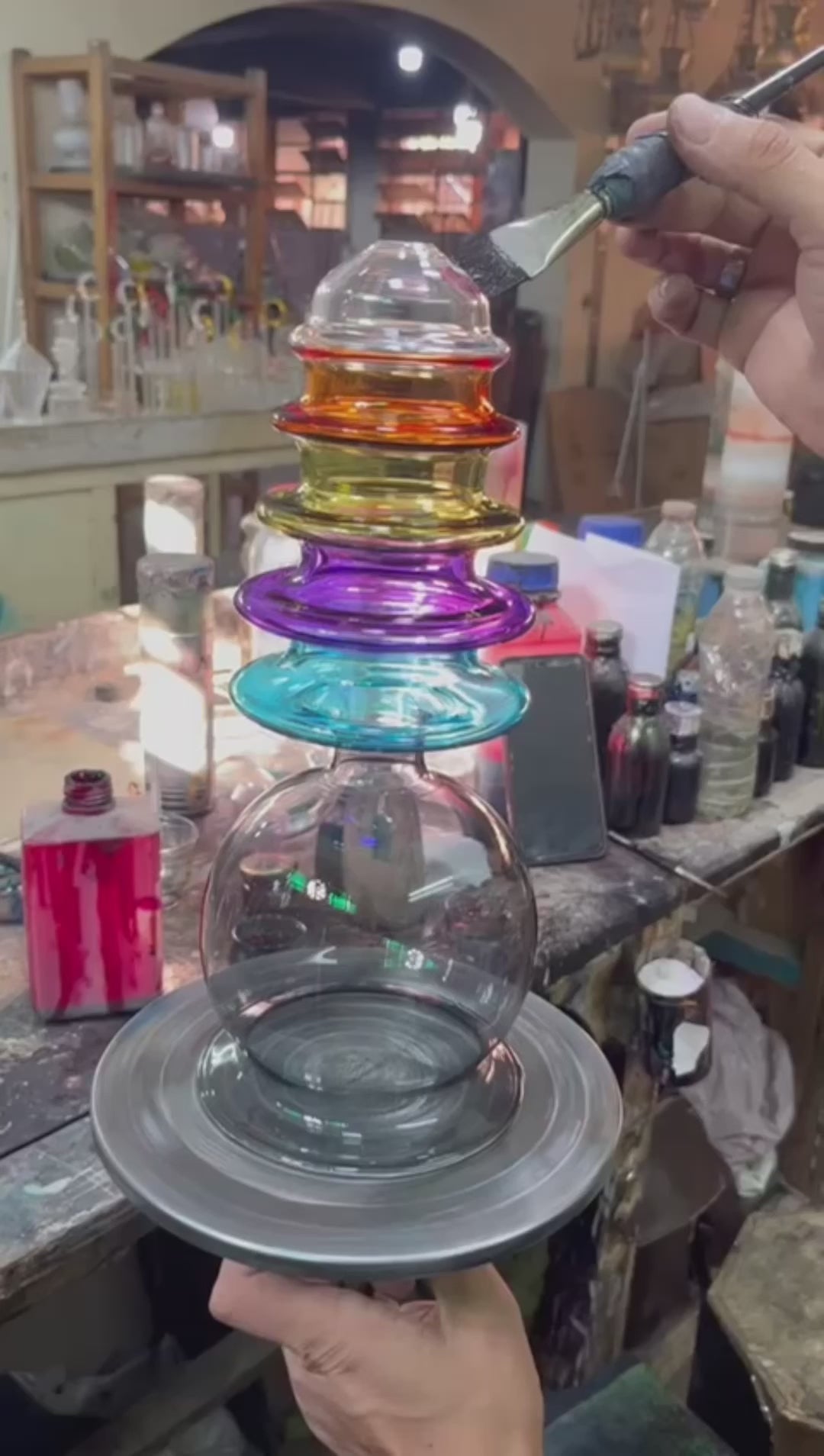 modern-rainbow-blown-glass-light-pendant | Les Trois Pyramides