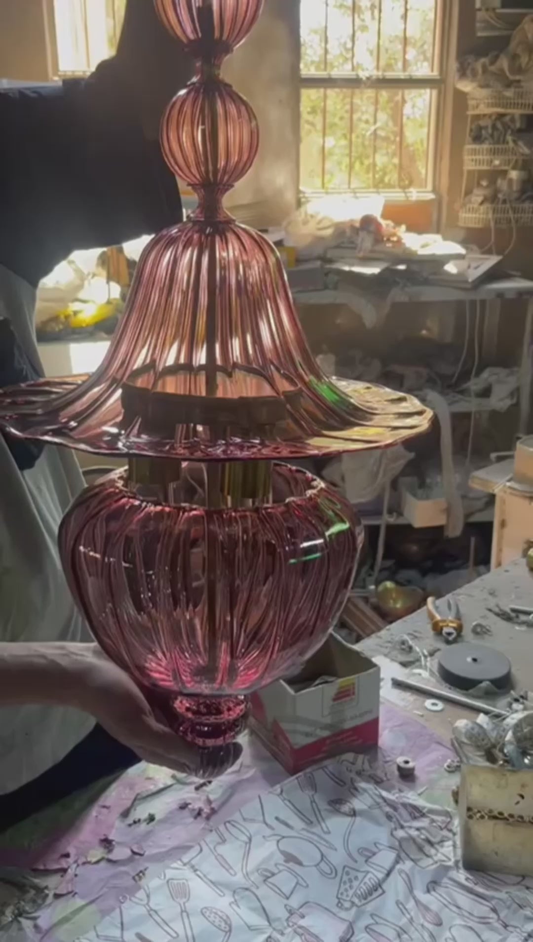 Hand-Blown Red Wine Glass Pendant Light β Unique Artistic Lighting for Modern Spaces | Les Trois Pyramides