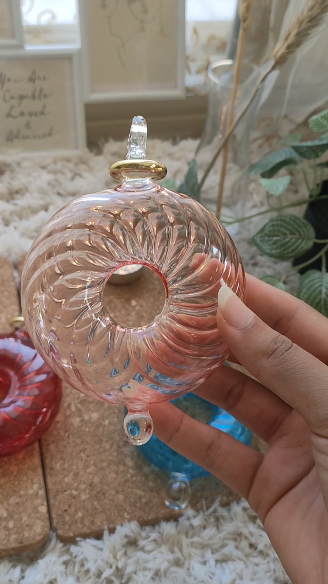 Pink Ribbed Tree Topper Ornament 14k Gold - Les Trois Pyramides