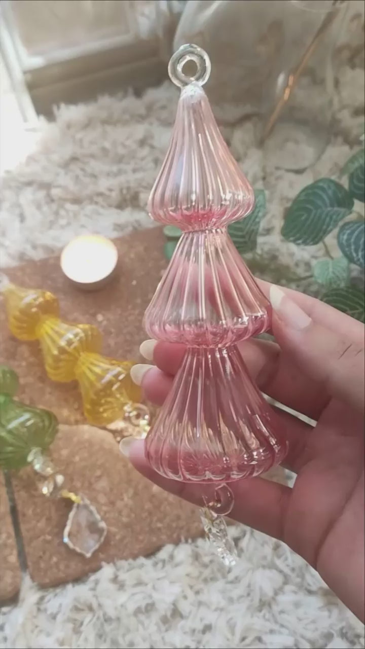 Christmas Pink Tree Topper Glass Ornament - Les Trois PyramideChristmas Pink Tree Topper Glass Ornament - Les Trois Pyramides
