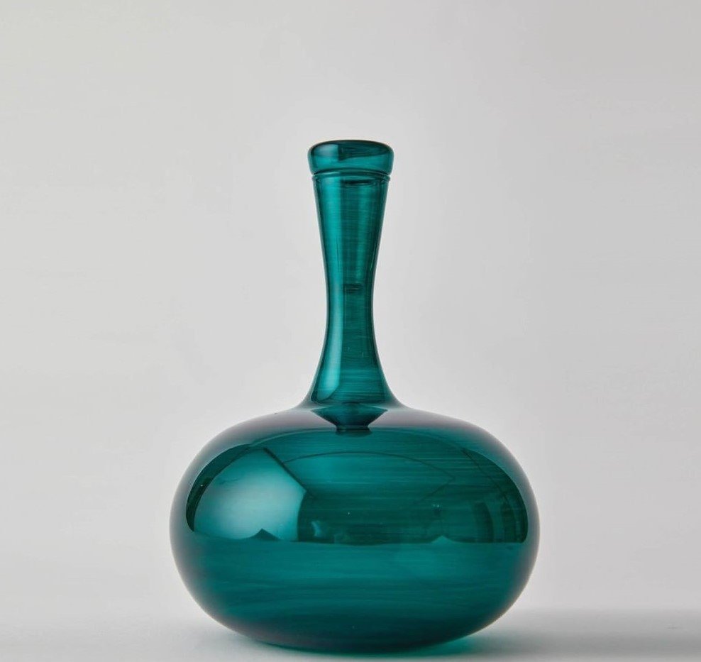 Pumpkin Handcrafted Teal Glass Vase β Modern Decorative Centerpiece | Les Trois Pyramides