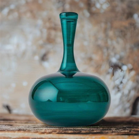 Pumpkin Handcrafted Teal Glass Vase โ Modern Decorative Centerpiece | Les Trois Pyramides