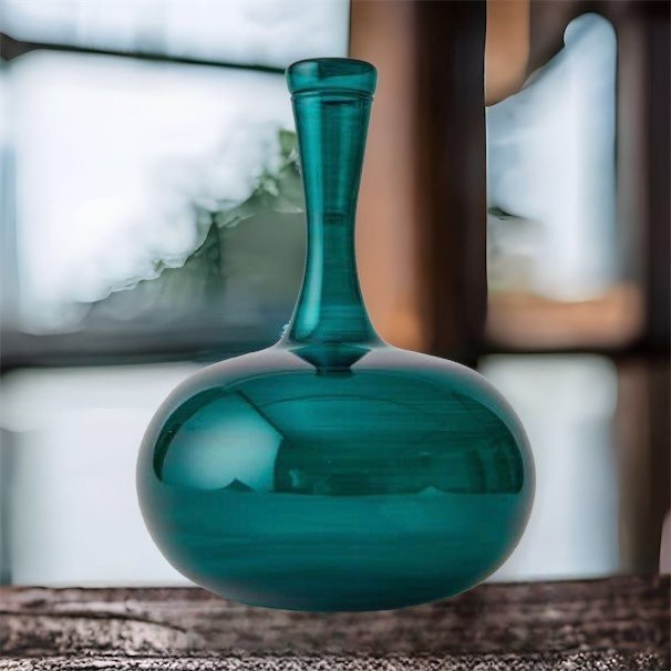 Pumpkin Handcrafted Teal Glass Vase β Modern Decorative Centerpiece | Les Trois Pyramides