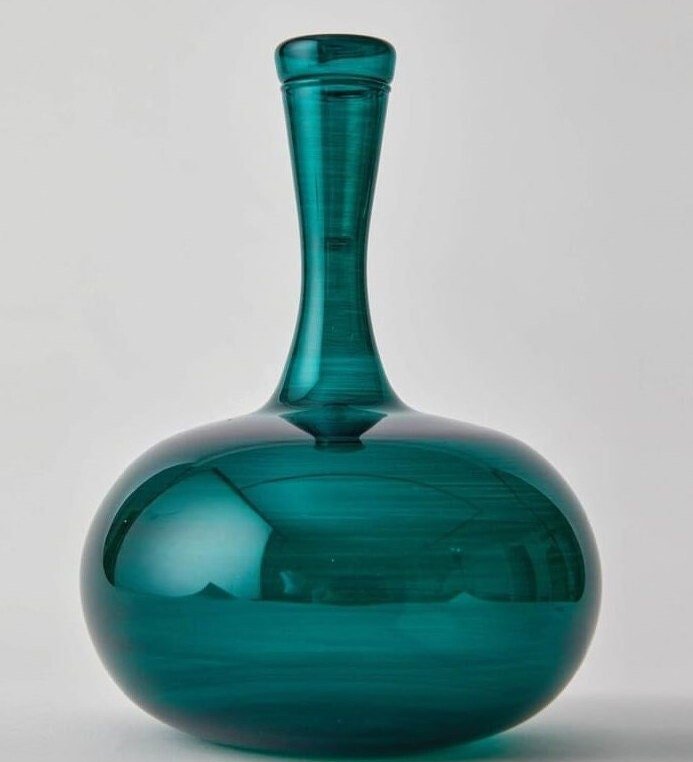 Pumpkin Handcrafted Teal Glass Vase β Modern Decorative Centerpiece | Les Trois Pyramides