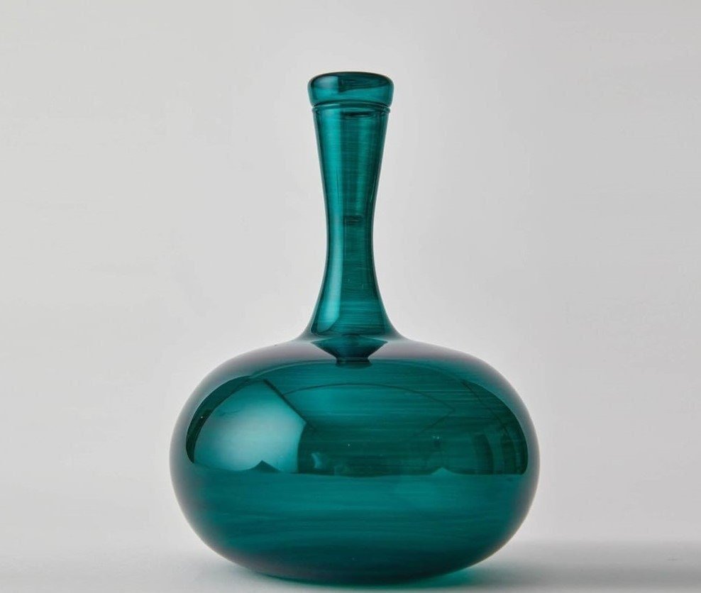 Pumpkin Handcrafted Teal Glass Vase β Modern Decorative Centerpiece | Les Trois Pyramides