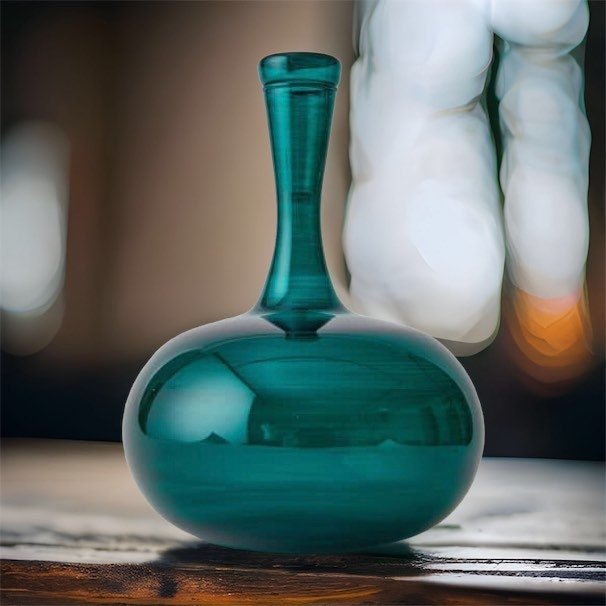 Pumpkin Handcrafted Teal Glass Vase β Modern Decorative Centerpiece | Les Trois Pyramides