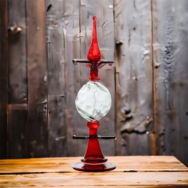 Red & Clear Hand Painted Perfume Bottle , Perfume Oil Bottle , Hand Blown Glassware , Handmade Gift - Les Trois Pyramides