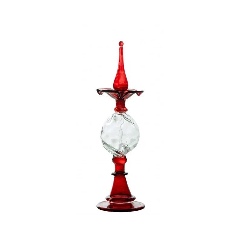 Red & Clear Hand Painted Perfume Bottle , Perfume Oil Bottle , Hand Blown Glassware , Handmade Gift - Les Trois Pyramides