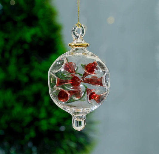 Red Double Layer Glass Tree Topper Ornament for Christmas Tree Decorations , Xmas Holiday Handmade Gift , Handblown Egyptian Ornament - Les Trois Pyramides