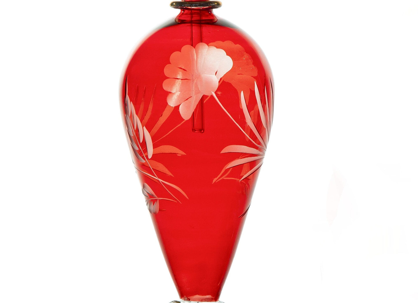 Perfume Bottle Engraved Red - Hand Painted Hand Blown Glass - Decorative Essential Oil Bottle - Gift for Women - Handmade Egyptian Glass - Les Trois Pyramides