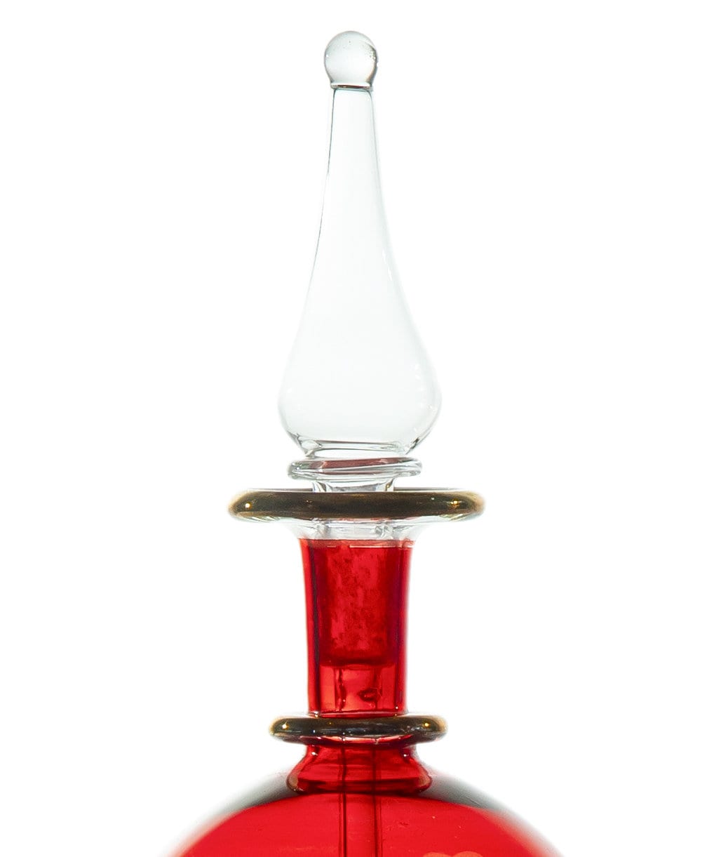 Perfume Bottle Engraved Red - Hand Painted Hand Blown Glass - Decorative Essential Oil Bottle - Gift for Women - Handmade Egyptian Glass - Les Trois Pyramides
