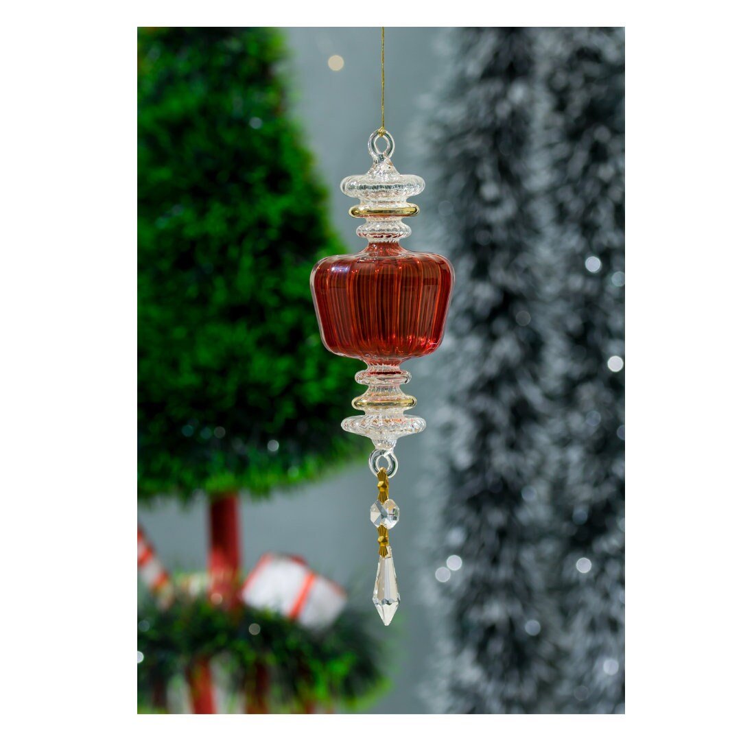 Red Ribbed Tree Topper Ornament with 14 K Gold for Christmas Tree Decorations- Les Trois Pyramides
