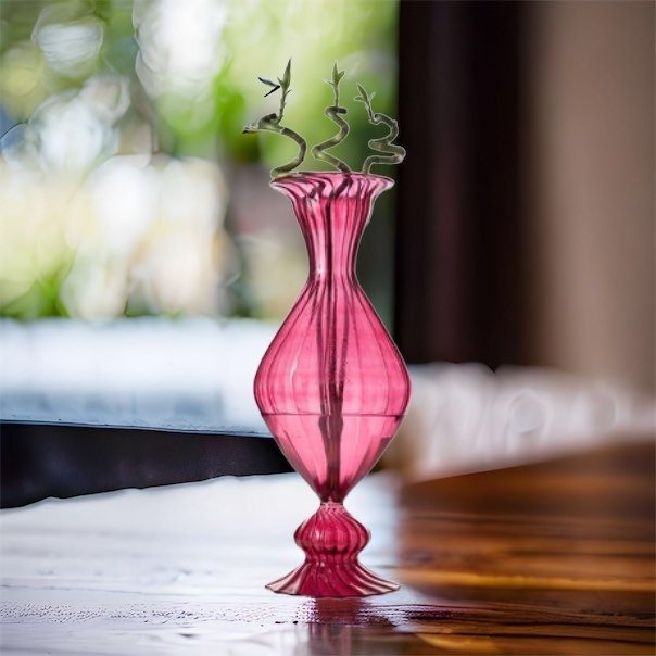 Reddish Art Deco Vase , Hand Blown Glassware , Blown Glass Vases , Vintage Glass Vase , Colored Glass Vases , Vase for Flowers - Les Trois Pyramides