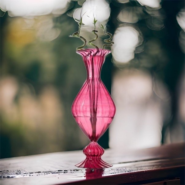 Reddish Art Deco Vase , Hand Blown Glassware , Blown Glass Vases , Vintage Glass Vase , Colored Glass Vases , Vase for Flowers - Les Trois Pyramides