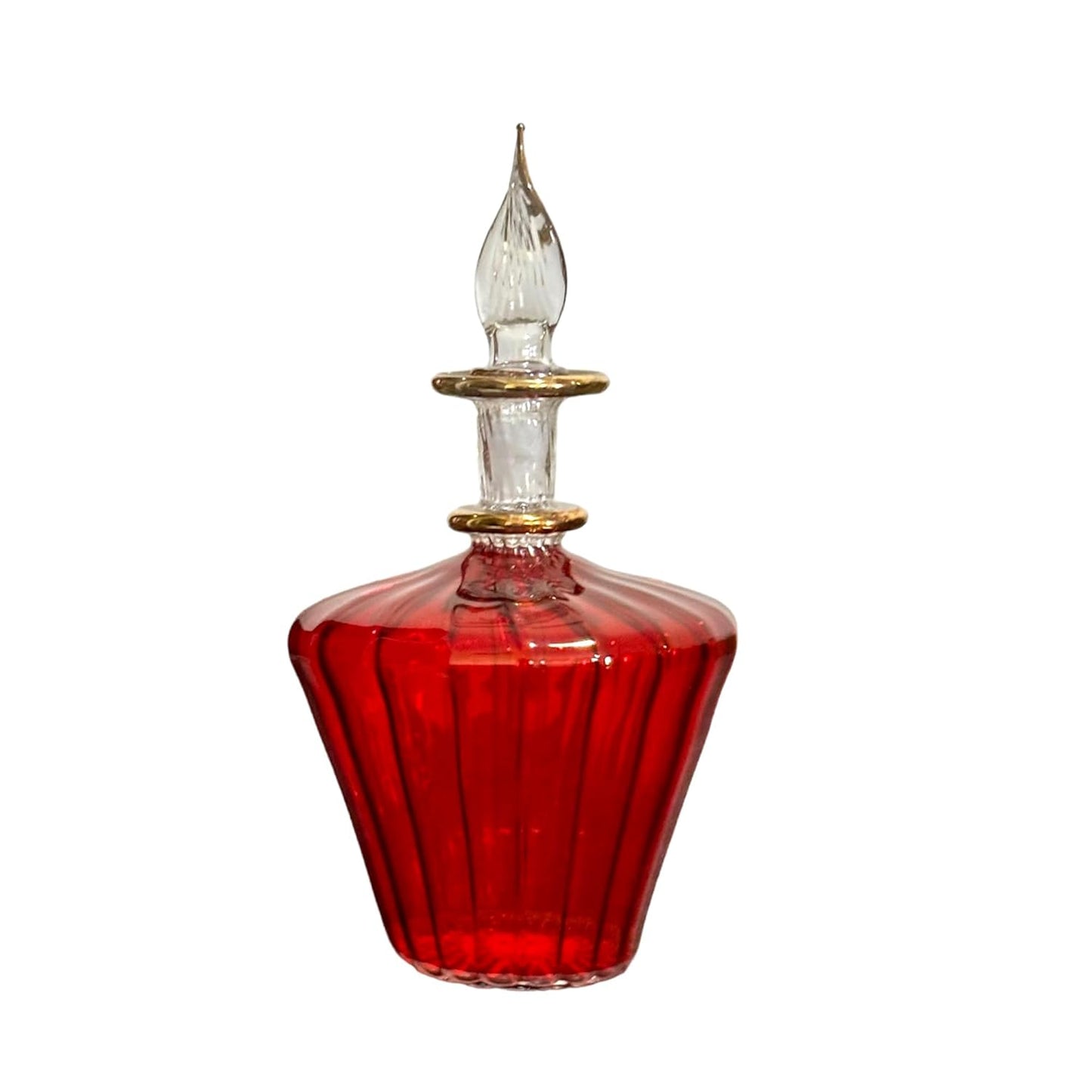 Red Ribbed Blown Glass perfume Bottle with stopper and 14K Gold | Les Trois Pyramides