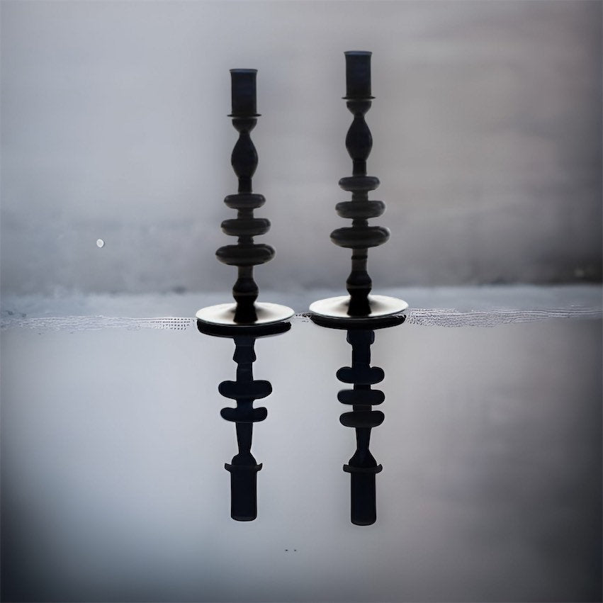 Set of 2 Handmade Bubble Glass Candle Stick Holders - Les Trois Pyramides