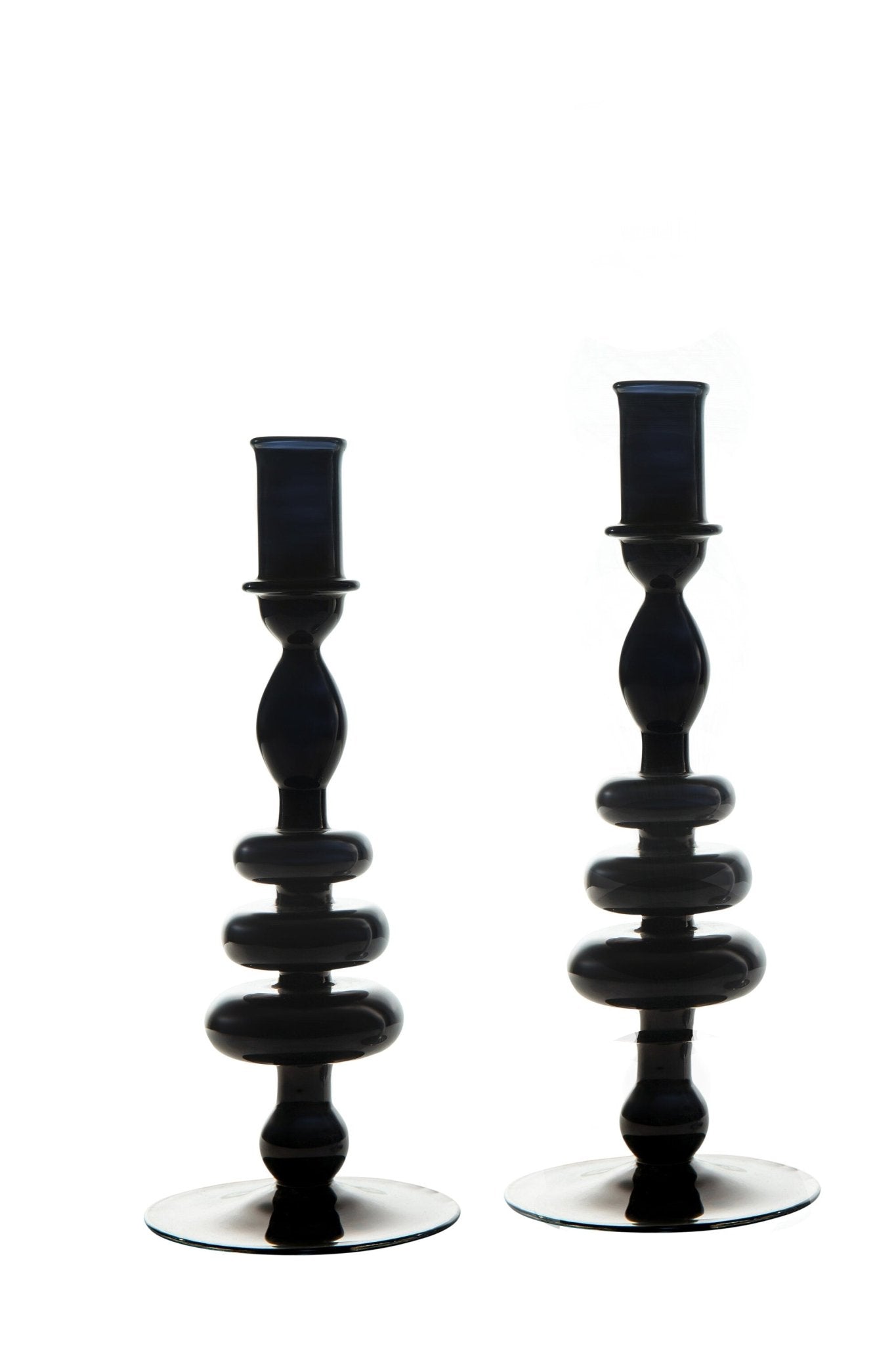 Set of 2 Handmade Bubble Glass Candle Stick Holders - Les Trois Pyramides