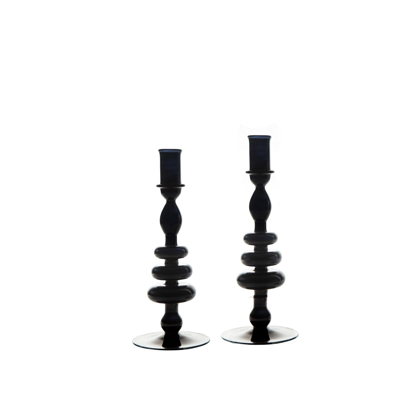 Set of 2 Handmade Bubble Glass Candle Stick Holders - Les Trois Pyramides