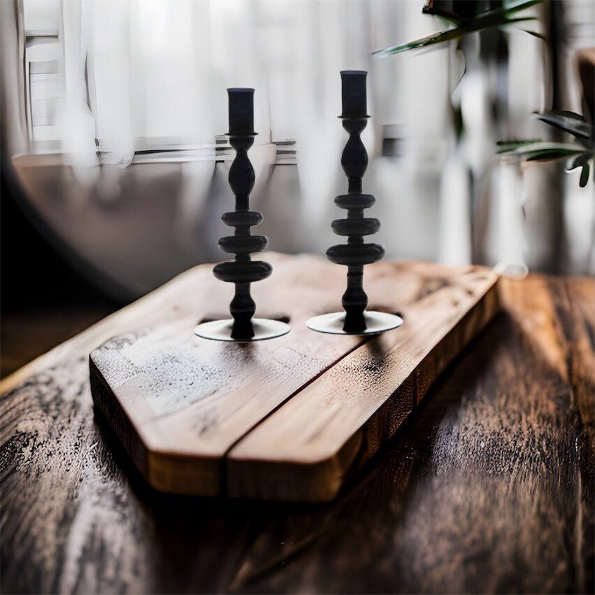 Set of 2 Handmade Bubble Glass Candle Stick Holders - Les Trois Pyramides