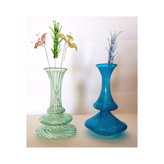 Set of 2 Handmade Clear Vases , Handmade Blown Glass Table Top , Blown Glass Vases , Vintage Glass Vase , Colored Glass Vase - Les Trois Pyramides