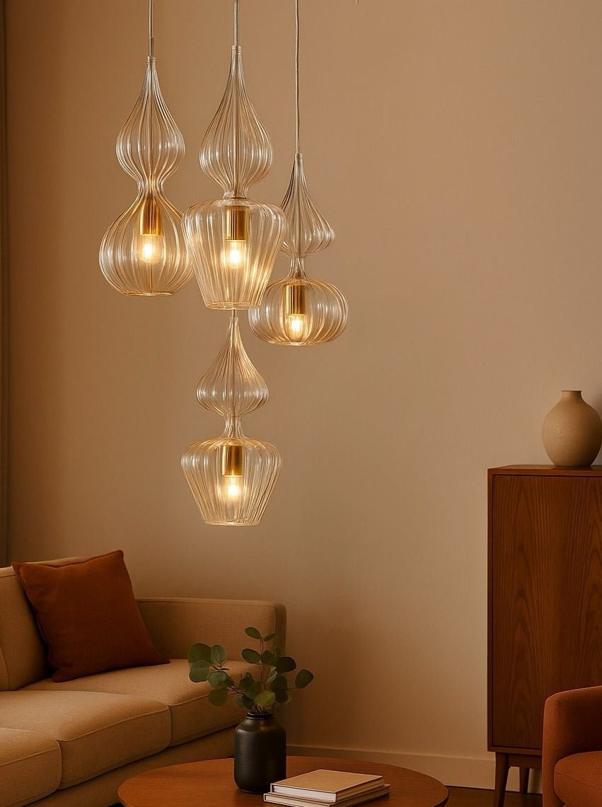 Set of 4 Hand Blown Glass Pendant - Les Trois Pyramides