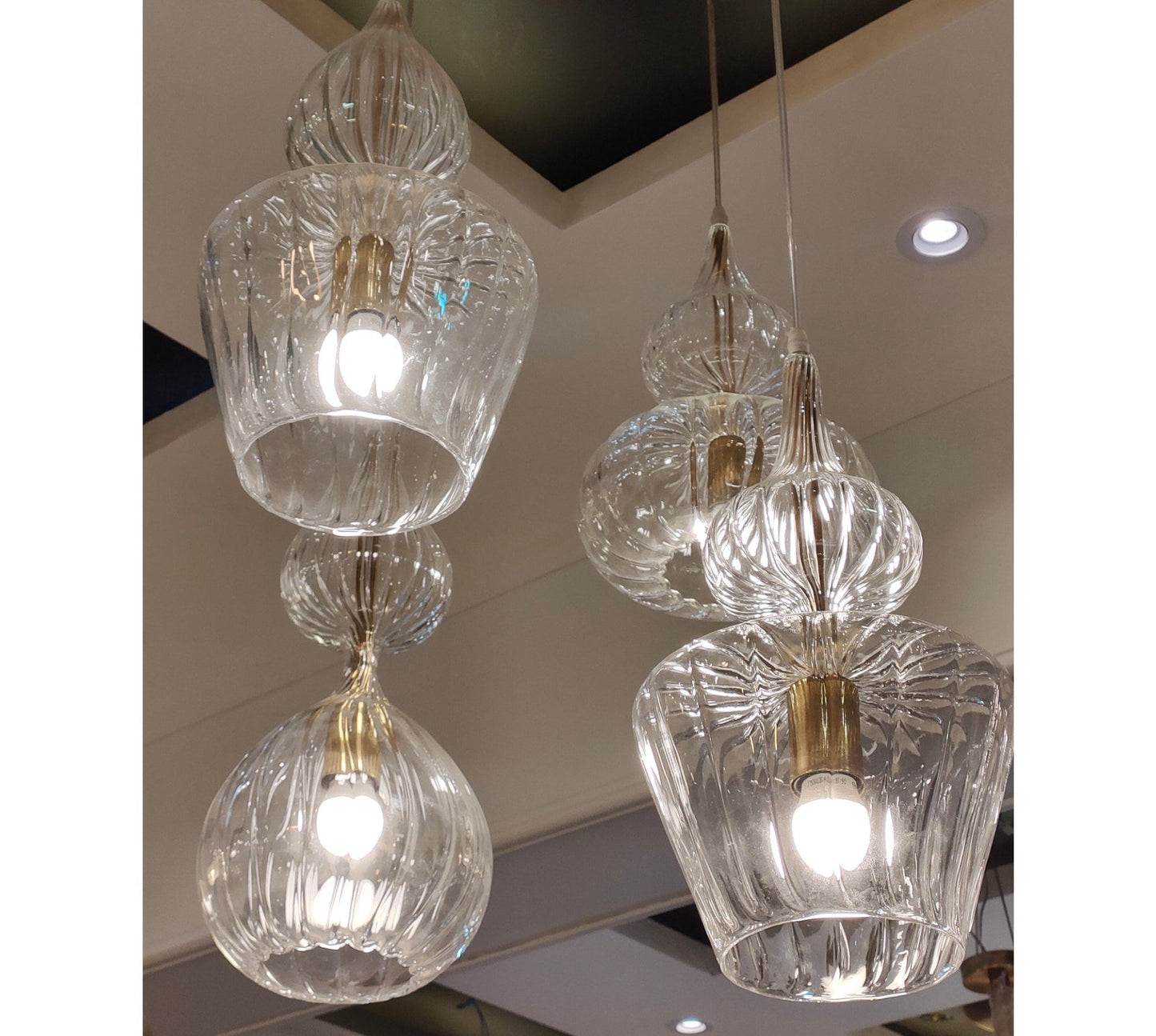 Set of 4 Hand Blown Glass Pendant - Les Trois Pyramides