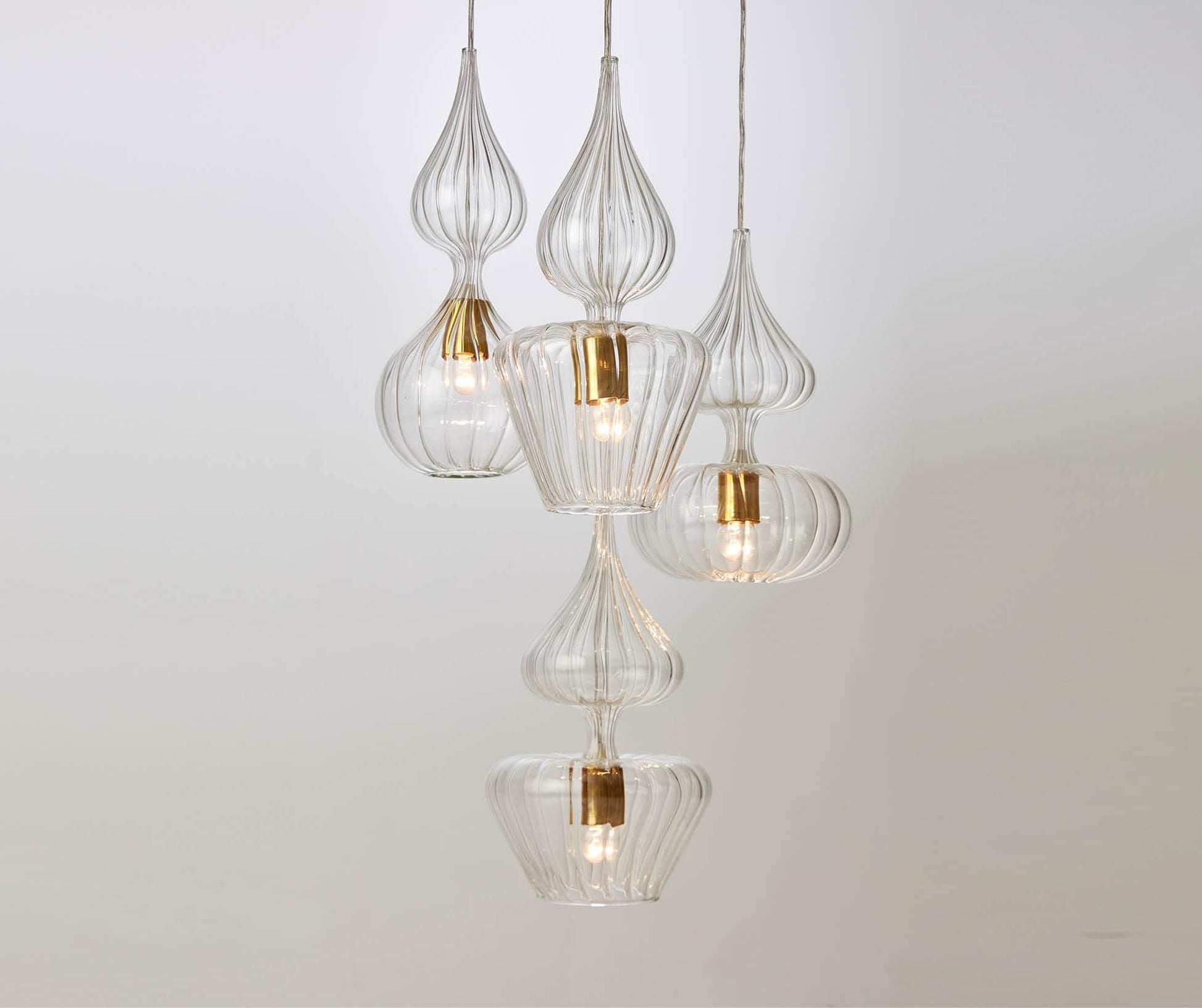 Set of 4 Hand Blown Glass Pendant - Les Trois Pyramides